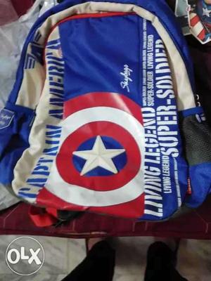 White And Blue Marvel Captain American skybag