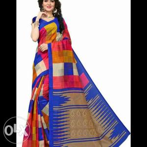 Women's Blue And Red Sari