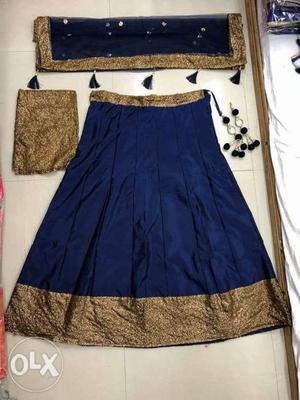 Women's Blue-and-gold Dupatta And Maxi Skirt