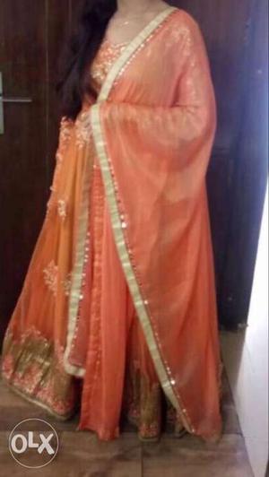 Women's Orange And White Sari