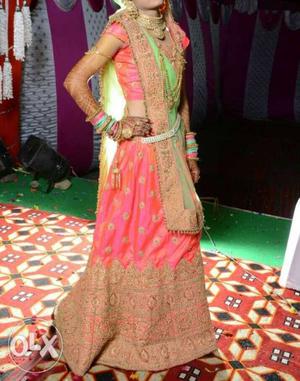 Women's Pink And Green Floral lehnga party wedding and