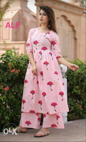 Women's Pink And White Floral Traditional Dress