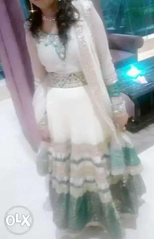 Women's White And Gray Floral Traditional Dress