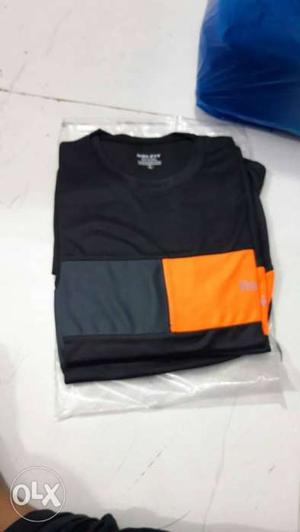 Black And Orange Crew-neck Shirt