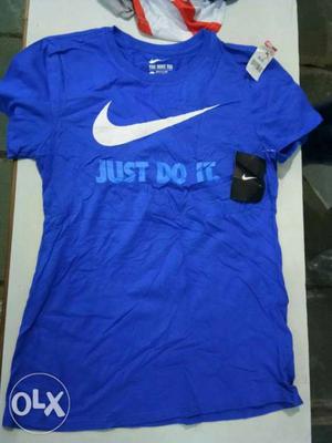 Blue Nike Crew-neck Cap-sleeved Shirt