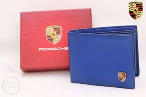 Blue Porsche Leather Bi-fold Wallet With Box
