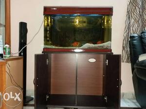 Brown And Black Wooden Cabinet Fish Tank