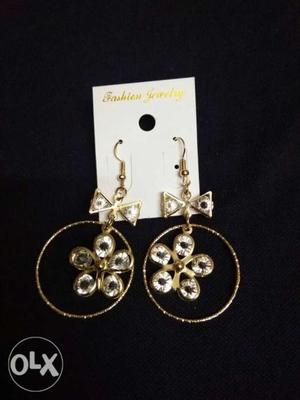 Gold-colored Floral Dangle Earrings
