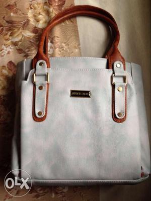 JIMMYCHOO White And Sky Blue Leather Tote Bag