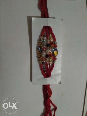 Jeweled Red Yarn Layered Bracelet
