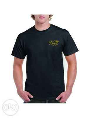 Man's Black And Gold King-printed Crew-neck T-shirt