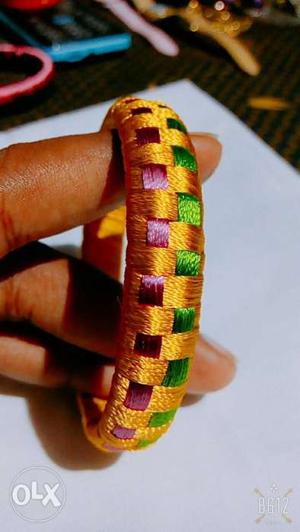Orange And Multicolored Silk Thread Bangle