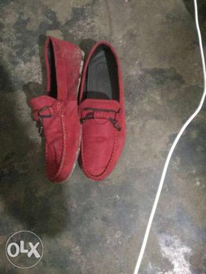 Pair Of Red Suede Boat Shoes