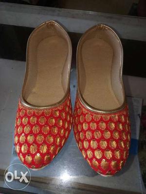 Pair Of Red-and-yellow Leather Flats