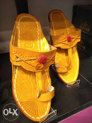 Pair Of Yellow Leather Open-toe Sandals