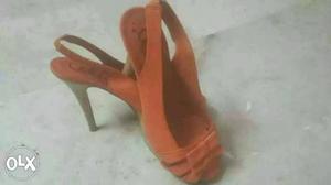Pair Of orange coloured Peep-toe Heeled Sandals catwalk
