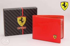 Red Ferrari Leather Bifold Wallet With Box