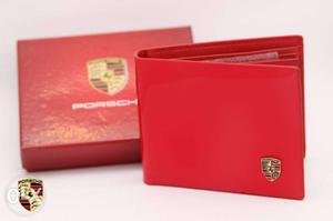 Red Porsche Leather Bifold Wallet With Box