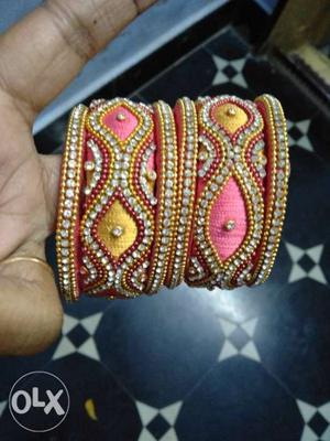 Red & gold work thread bangles