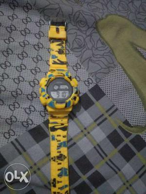 Round Yellow And White Digital Watch