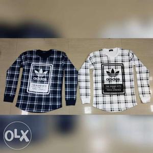 Two White And Black Plaid Adidas Long-sleeved Shirts