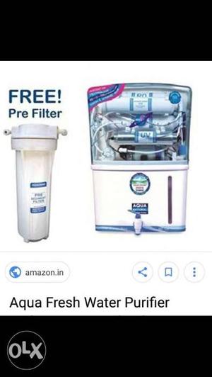 White And Blue Water Purifier With Text Overlay