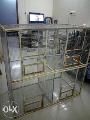 White Wood-framed Wire Pet Cage