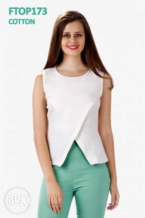Women's White Sleeveless Top With Text Overlay