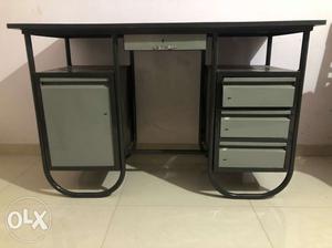 Black And Gray Metal Framed Double-pedestal Desk