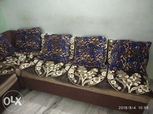 Brown And Blue Floral 3-seat Sofa