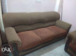 Brown And Gray Fabric 3-seat Sofa