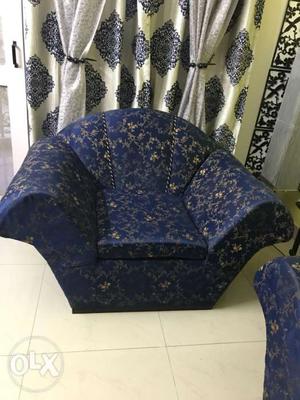 Majestic Sofa Set-3+1+1, Silky Royal Blue Printed
