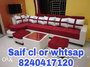 New Red and white L shape sofa set with warranty