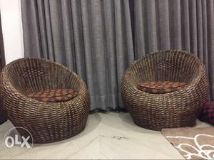 Pair of cane wood sofa chairs