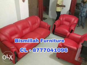 Red jip leatherette sofa set