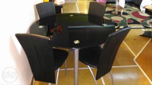 Round Black Wooden Table With Four Chairs Dining Set
