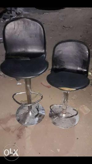 Two Black Leather Bar Stools