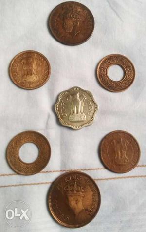 7 old Indian coins metal copper coins
