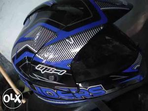 Black, White, And Blue Motocross Helmet