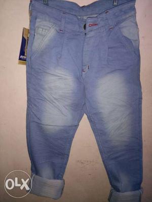 Blue Denim Straight-cut Jeans