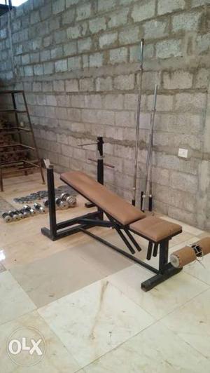 Brown And Black Leather Inclined Weight Bench