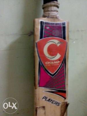 Brown, Red, And Pink Champ Wooden Cricket Bat
