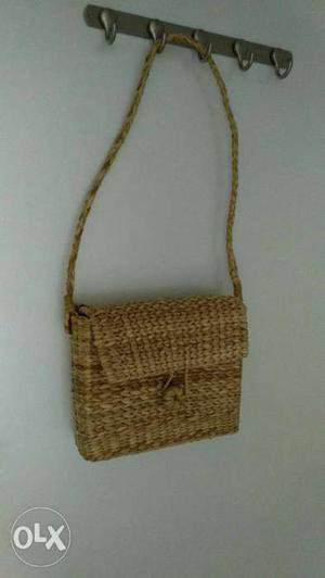 Brown Wicker Sling Bag