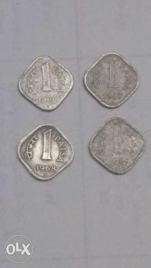 Four Silver-colored 1 Paise Coins each  only