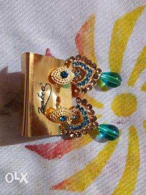 Pair Of Brown-and-blue Earrings