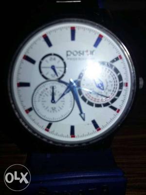 Round White And Blue Chronograph Watch