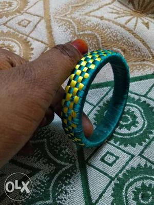 Teal And Gold Silk Bangle