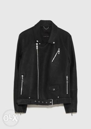 Zara Man Biker Jacket - Black Leather Jacket Size
