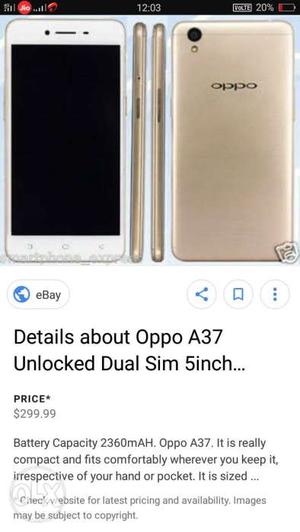 4 G Smart phone oppo A 37 2GB. RAN use only 7