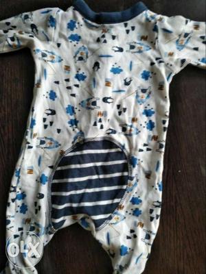 Baby's White And Blue Footie Pajama
